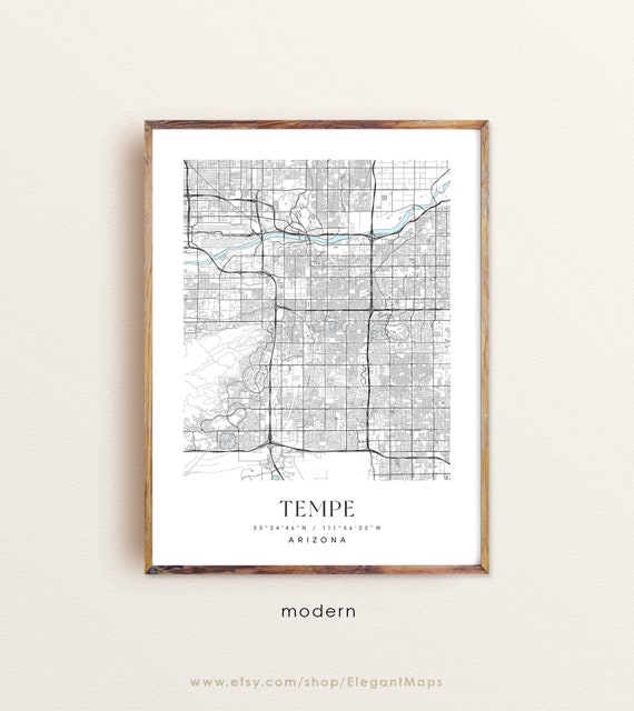 Tempe Arizona Map Tempe AZ Map Tempe City Print Tempe | Etsy