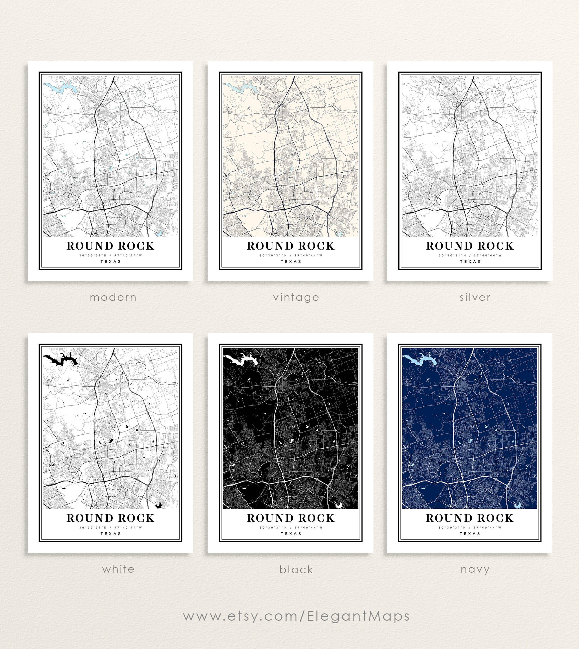 Round Rock Texas Map Round Rock TX Map Round Rock City Map Etsy UK