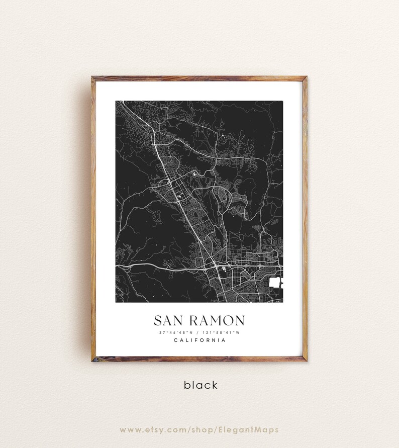San Ramon Outline Map Impresión artística del mapa de San Ramón, California: Mapa ...