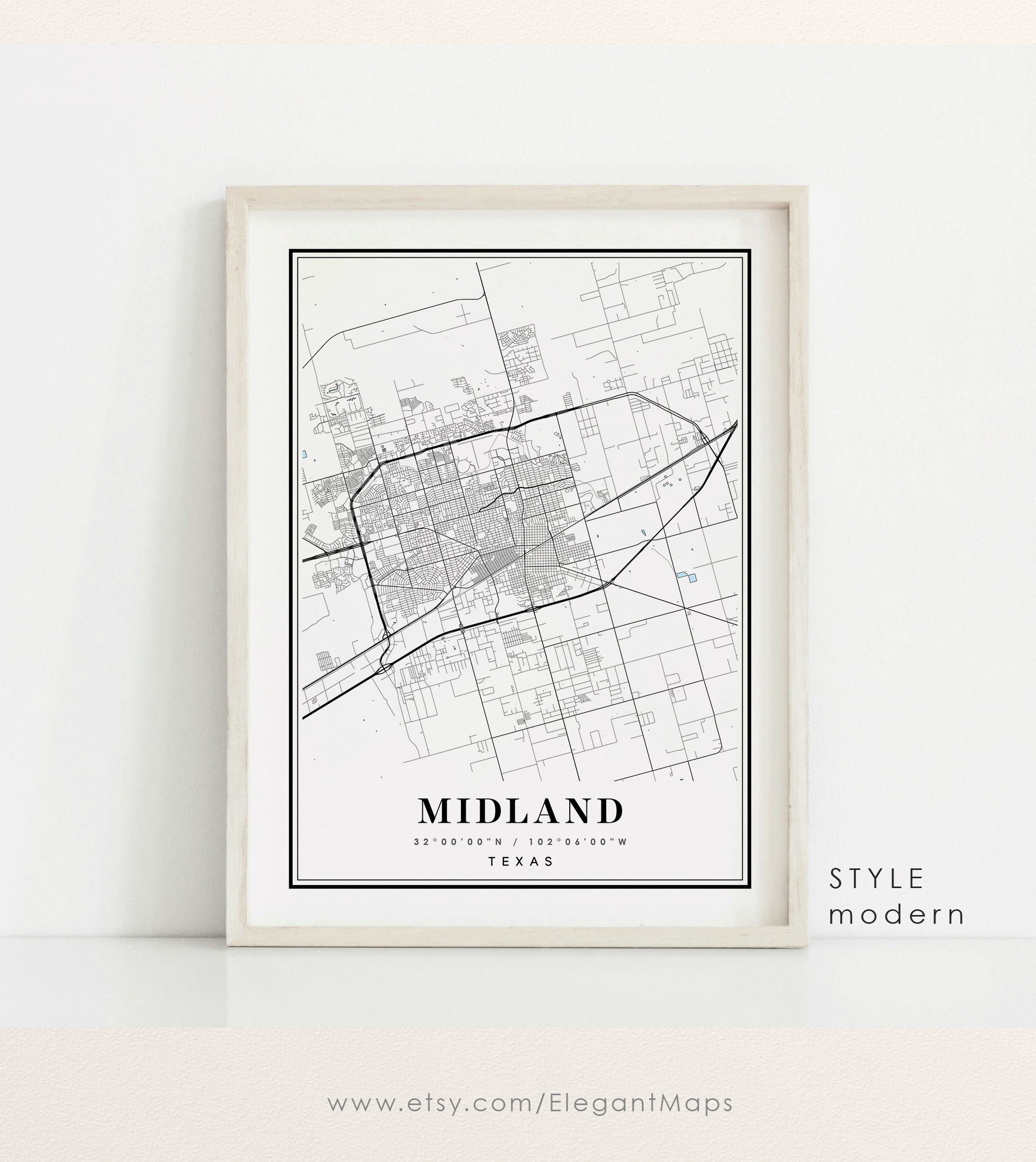 Midland Texas Map Midland TX Map Midland City Map Midland Etsy
