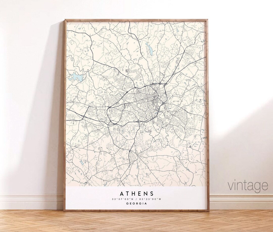 ATHENS GA Map City Map Poster, Athens Georgia Print Art, Custom ...