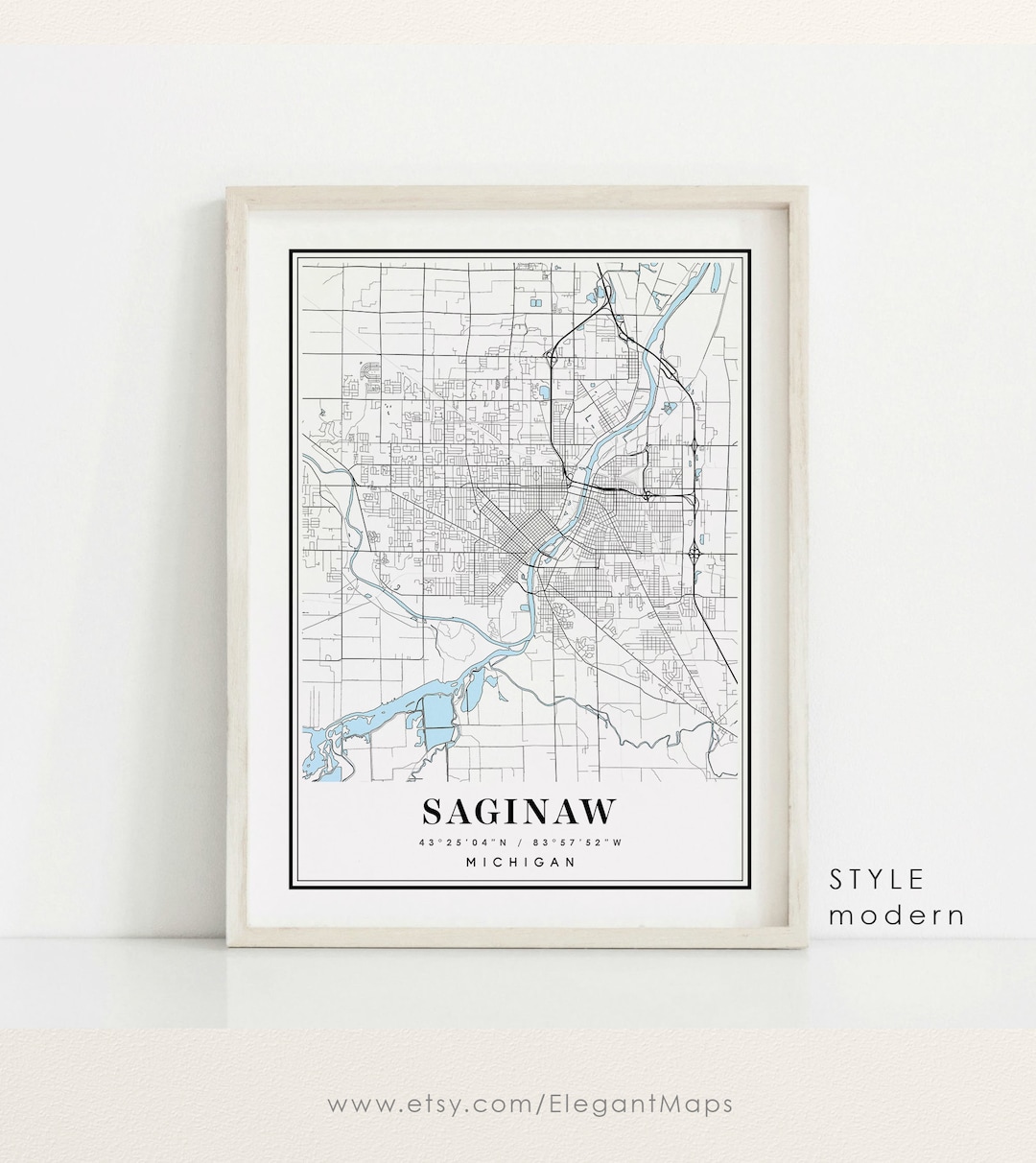 Saginaw Michigan Map, Saginaw MI Map, Saginaw City Map, Saginaw Print