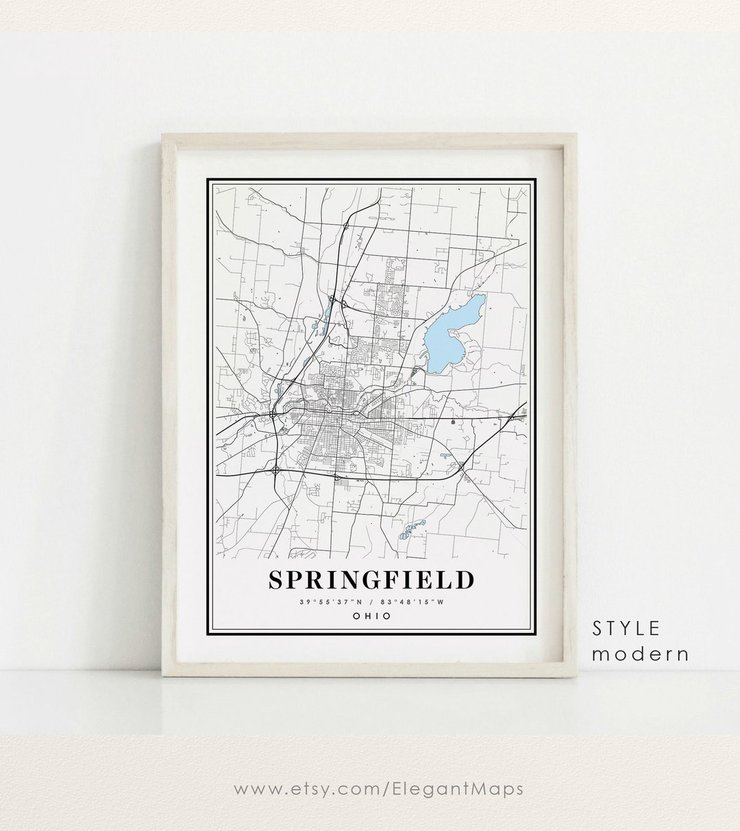 Springfield Ohio Map Springfield OH Map Springfield City - Etsy