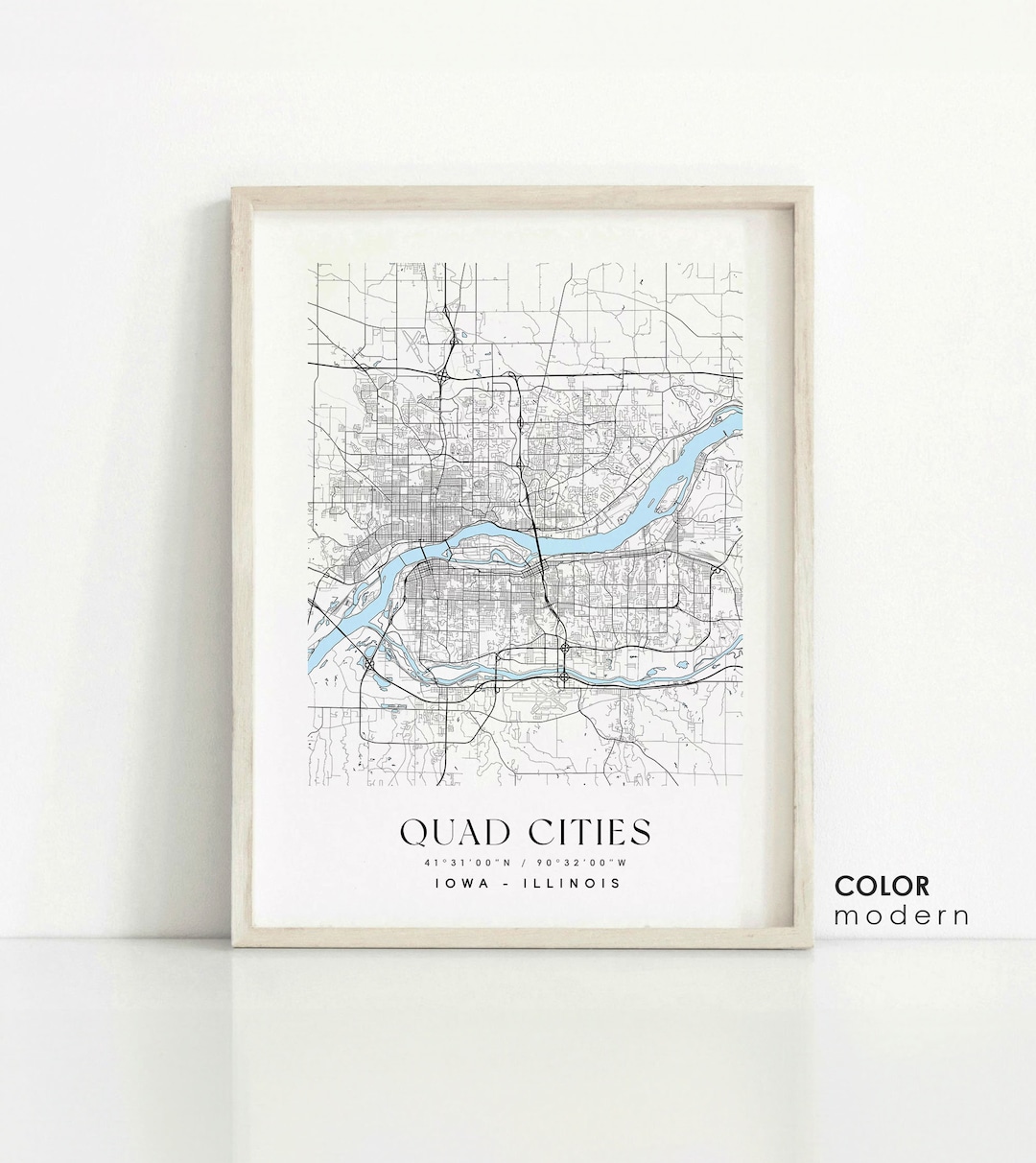 Quad Cities Map, Quad Cities Iowa Map, Quad Cities Illinois City Print, Quad Cities Poster, Quad