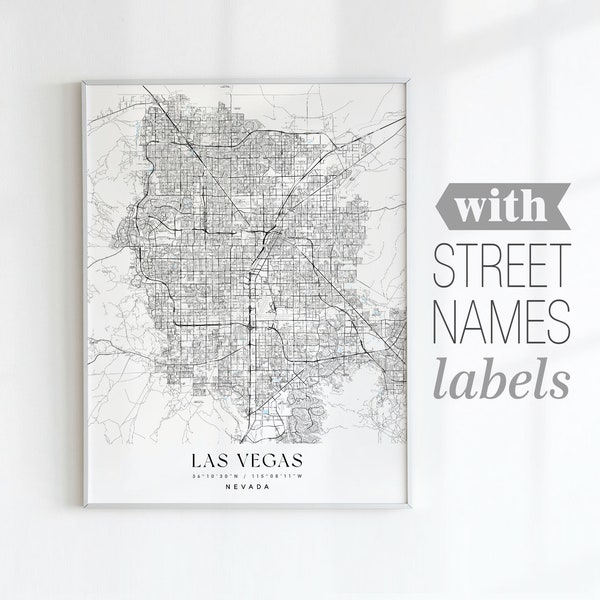 Las Vegas Map Poster with Street Name Labels : A Stylish and Detailed Depiction of the City, Nevada