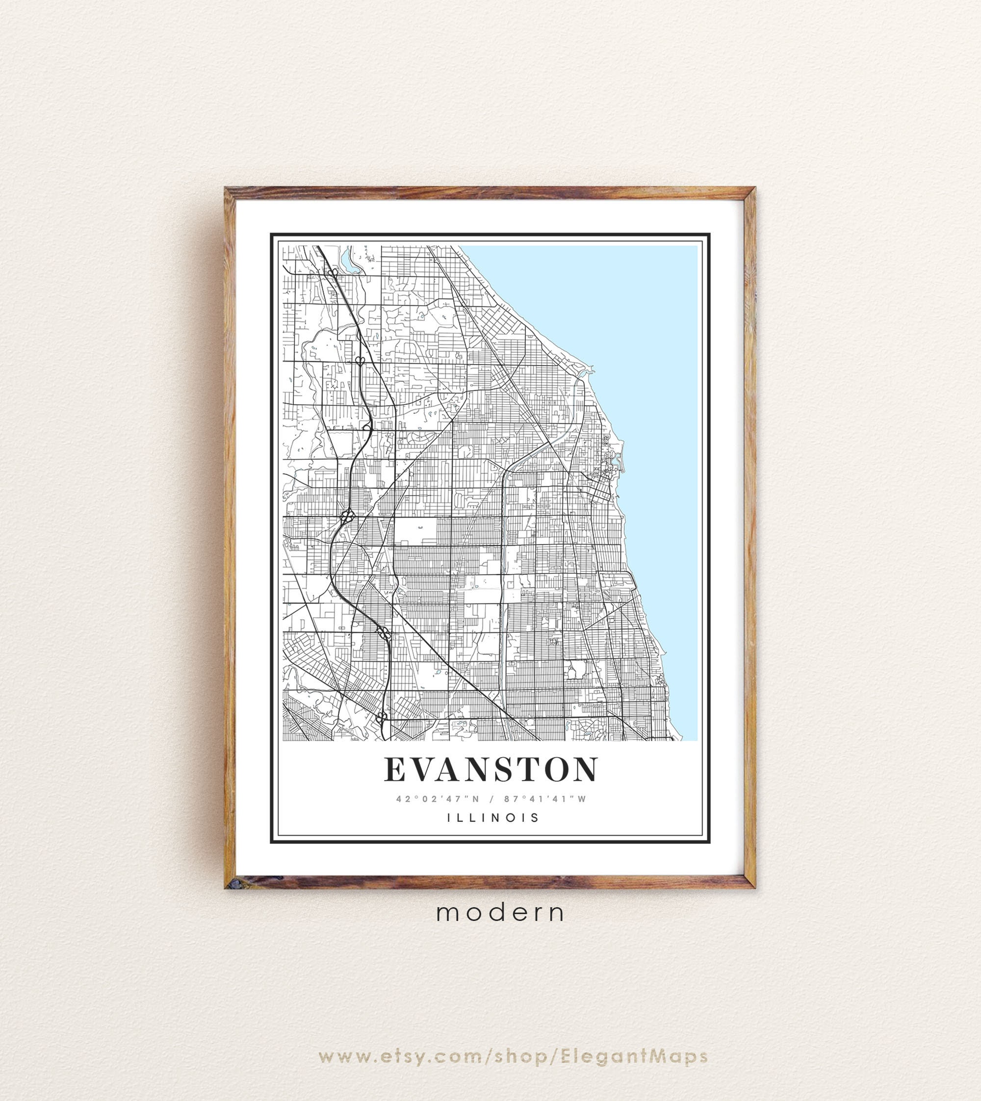 Evanston Illinois map Evanston IL map Evanston city map | Etsy