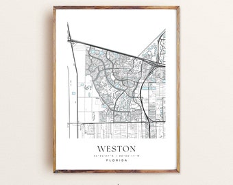 Weston Florida map, Weston FL map, Weston city print, Weston poster, Weston art, Custom city map, Wall Art