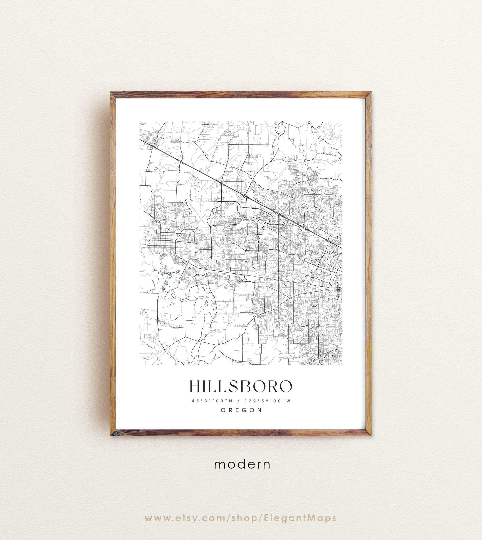 Hillsboro Oregon Map Hillsboro OR Map Hillsboro City Print | Etsy