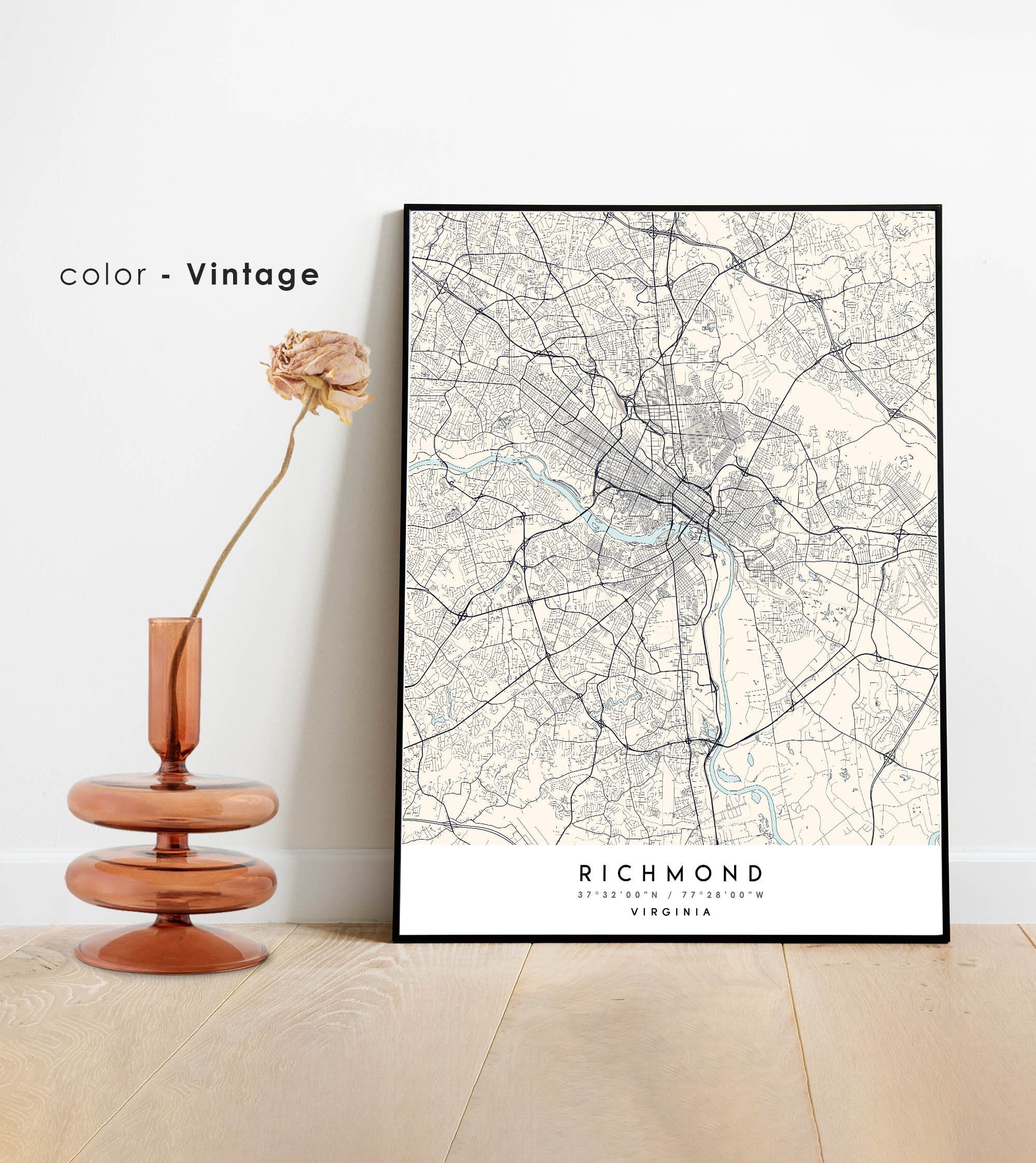 Downtown Richmond Virginia Skyline At Night Black & White Wall Art