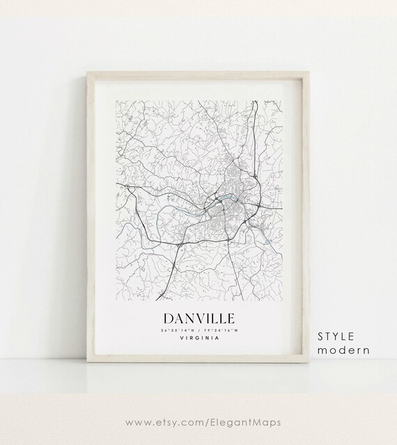 Danville Virginia Map Danville VA Map Danville City Print Etsy
