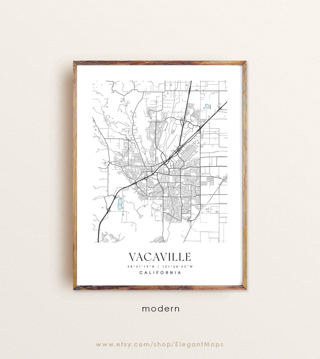 Vacaville California Map, Vacaville CA Map, Vacaville City Print