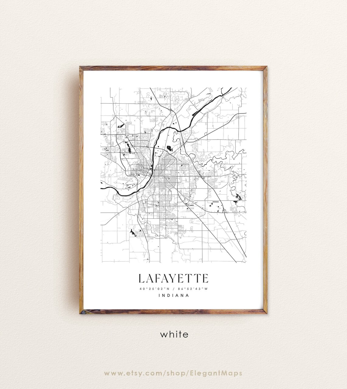 Lafayette Indiana Map Lafayette IN Map Lafayette City Print Etsy