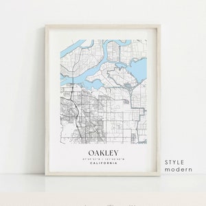 Oakley California map, Oakley CA map, Oakley city print, Oakley poster, Oakley art, Custom city map, Wall Art
