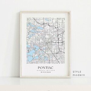 Pontiac Michigan map, Pontiac MI map, Pontiac city print, Pontiac poster, Pontiac art, Custom city map, Wall Art