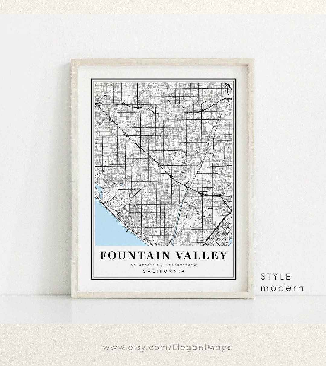 Fountain Valley California Map Fountain Valley CA Map Etsy