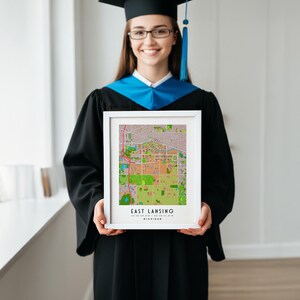 Michigan State University Wall Art Campus Map Print Gift East Lansing MI Spartan Home Decor College Town Map Poster
