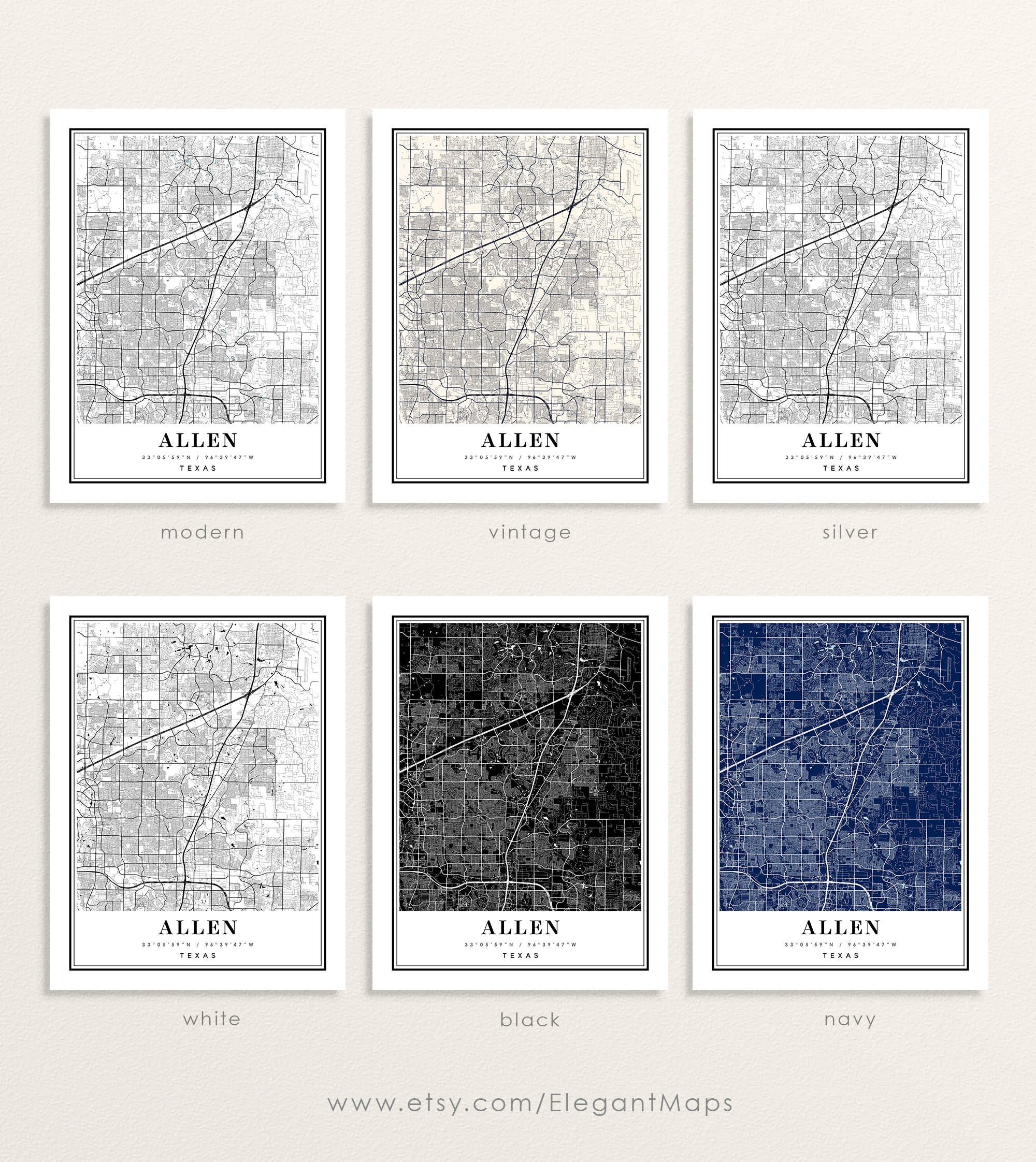 Allen Texas Map Allen TX Map Allen City Map Allen Print Etsy