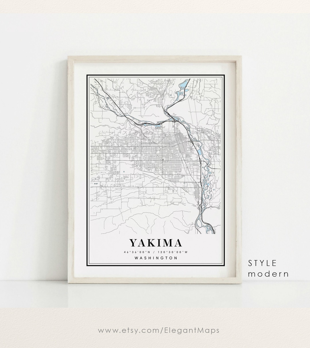 Yakima Washington Map, Yakima WA Map, Yakima City Map, Yakima Print