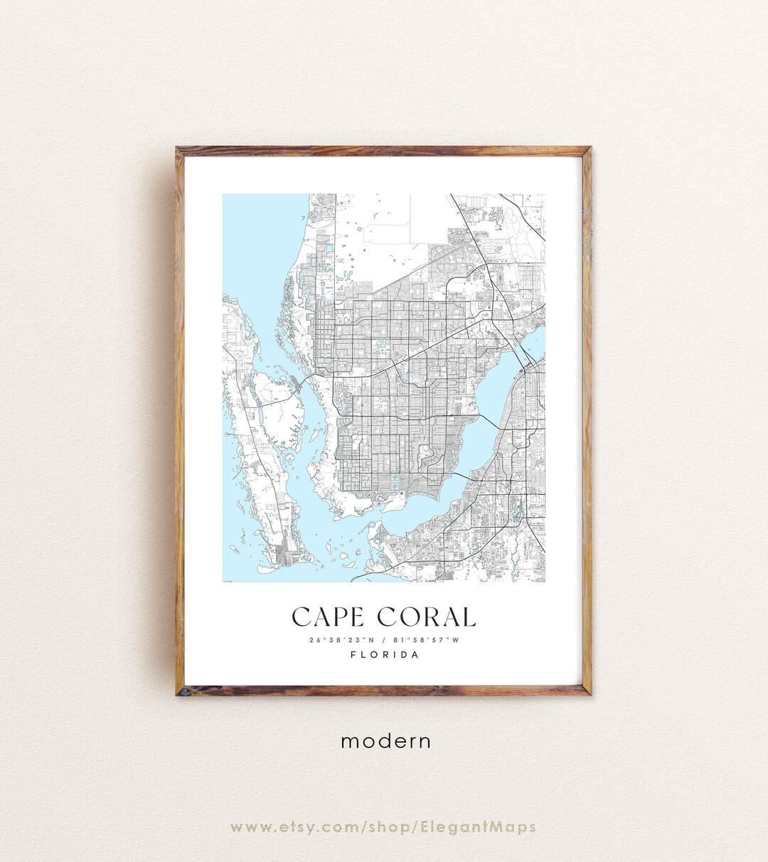 Cape Coral Florida Map, Cape Coral FL Map, Cape Coral City Print, Cape ...