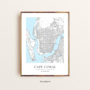 Cape Coral Florida Map Art Print: Custom Cityscape Poster