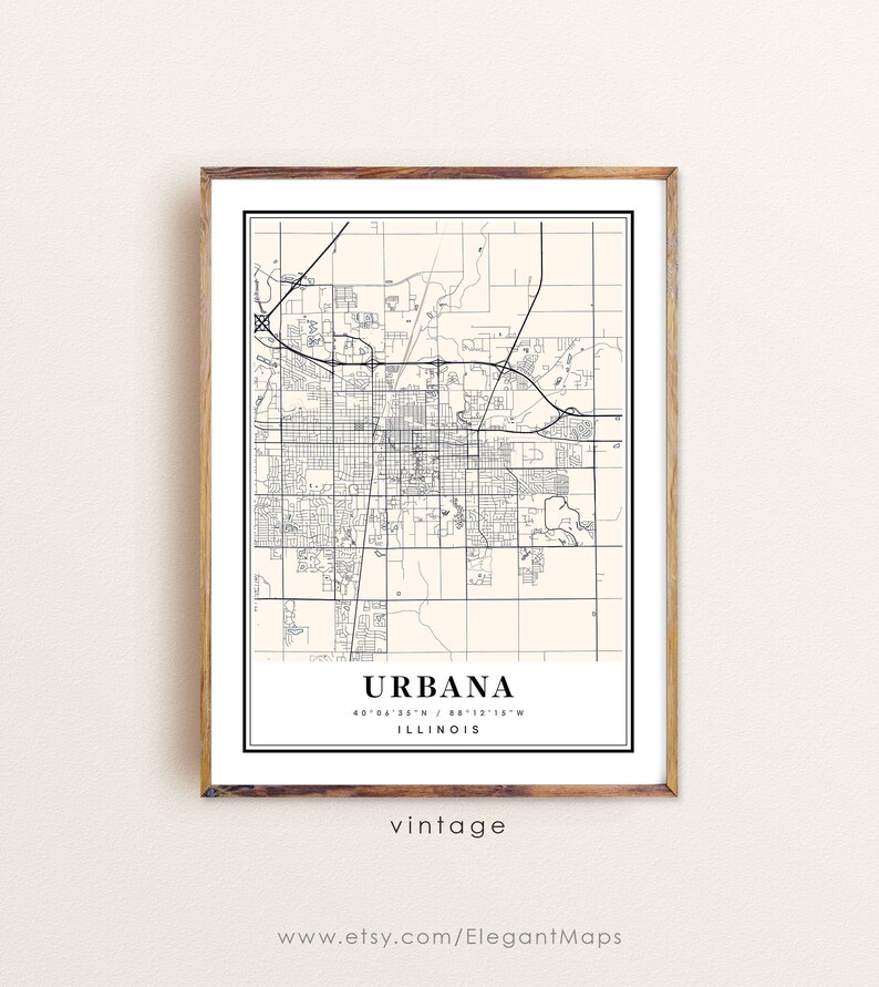 Urbana Illinois Map Urbana IL Map Urbana City Map Urbana Etsy