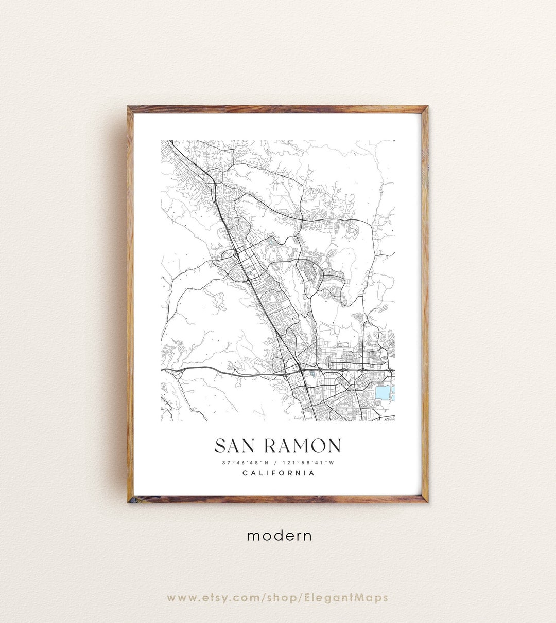 San Ramon Area Map San Ramon California Map Art Print: Custom City Map - Etsy