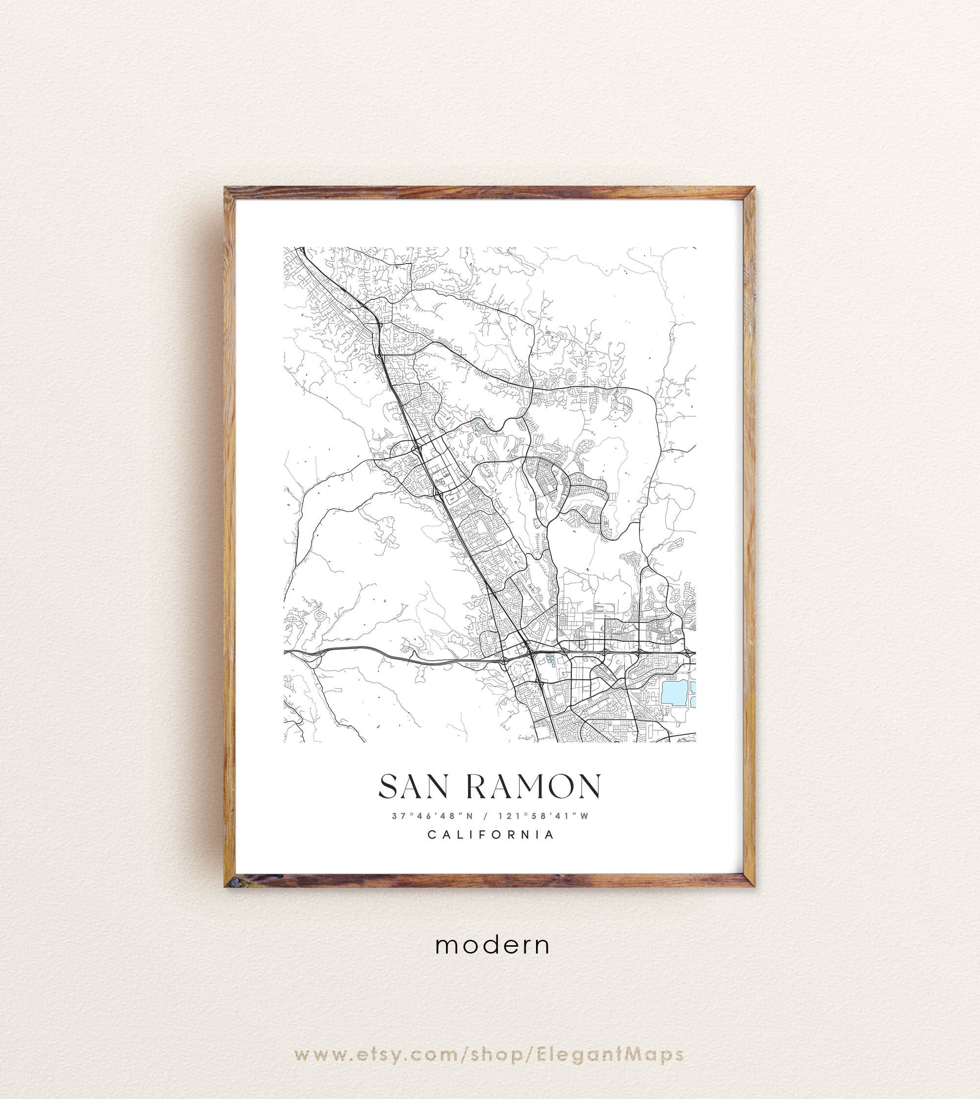San Ramon Outline Map Impresión artística del mapa de San Ramón, California: Mapa ...
