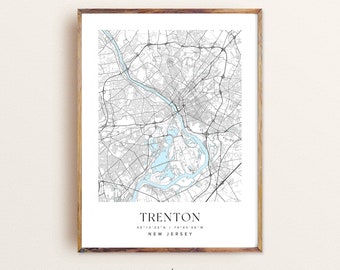 Trenton Map Trenton Map Print Trenton City Road Map Poster New Jersey Map Art Vintage Gift Map