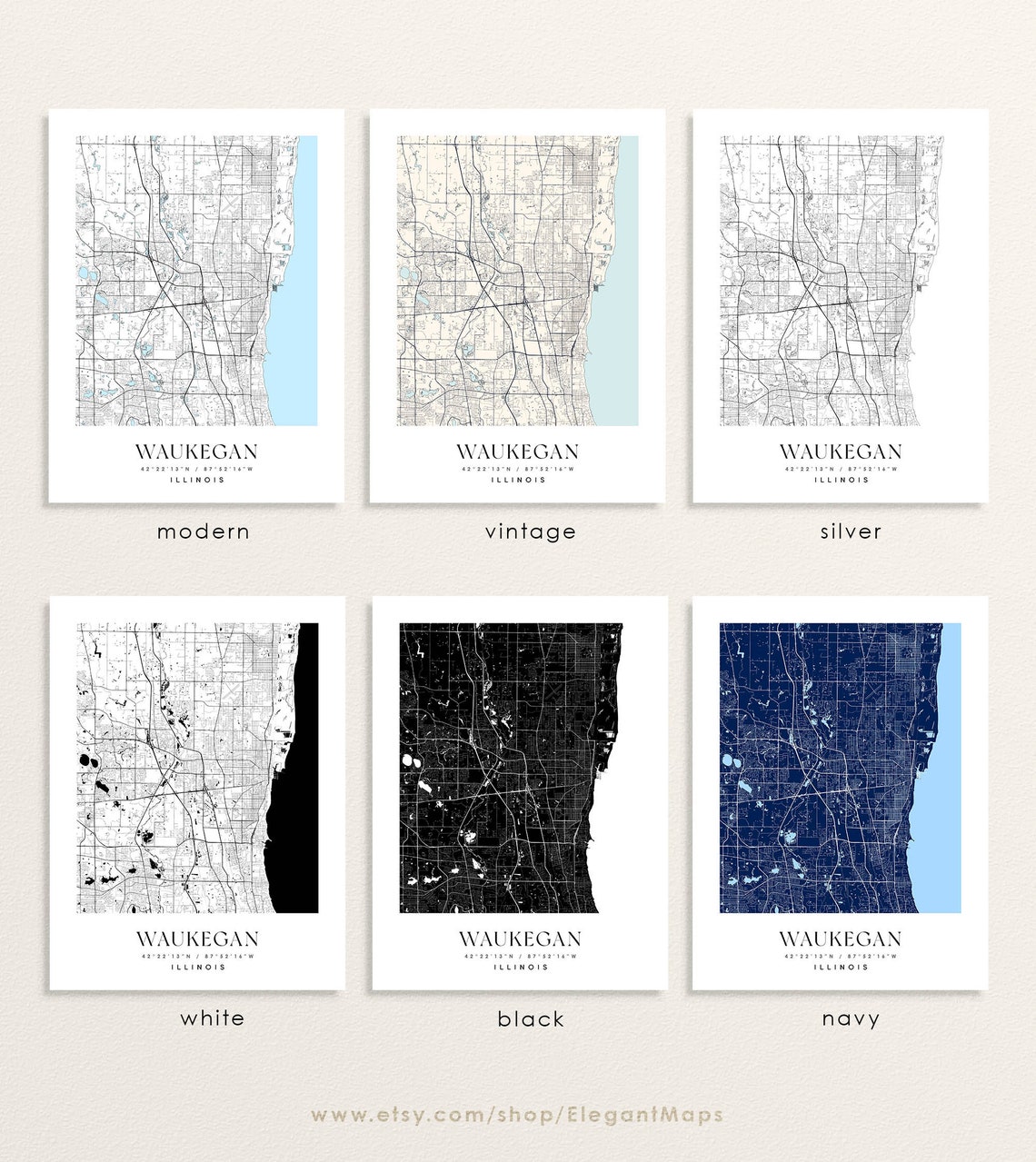 Waukegan Illinois map Waukegan IL map Waukegan city print Etsy