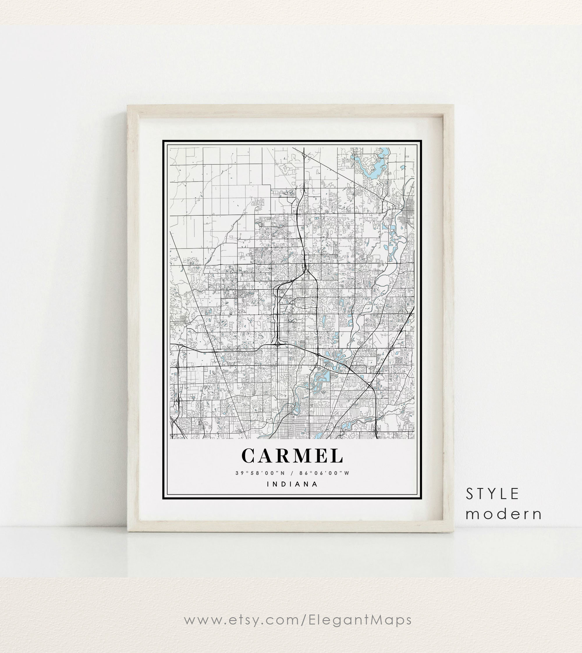 Carmel Indiana Map Carmel IN Map Carmel City Map Carmel Etsy Australia