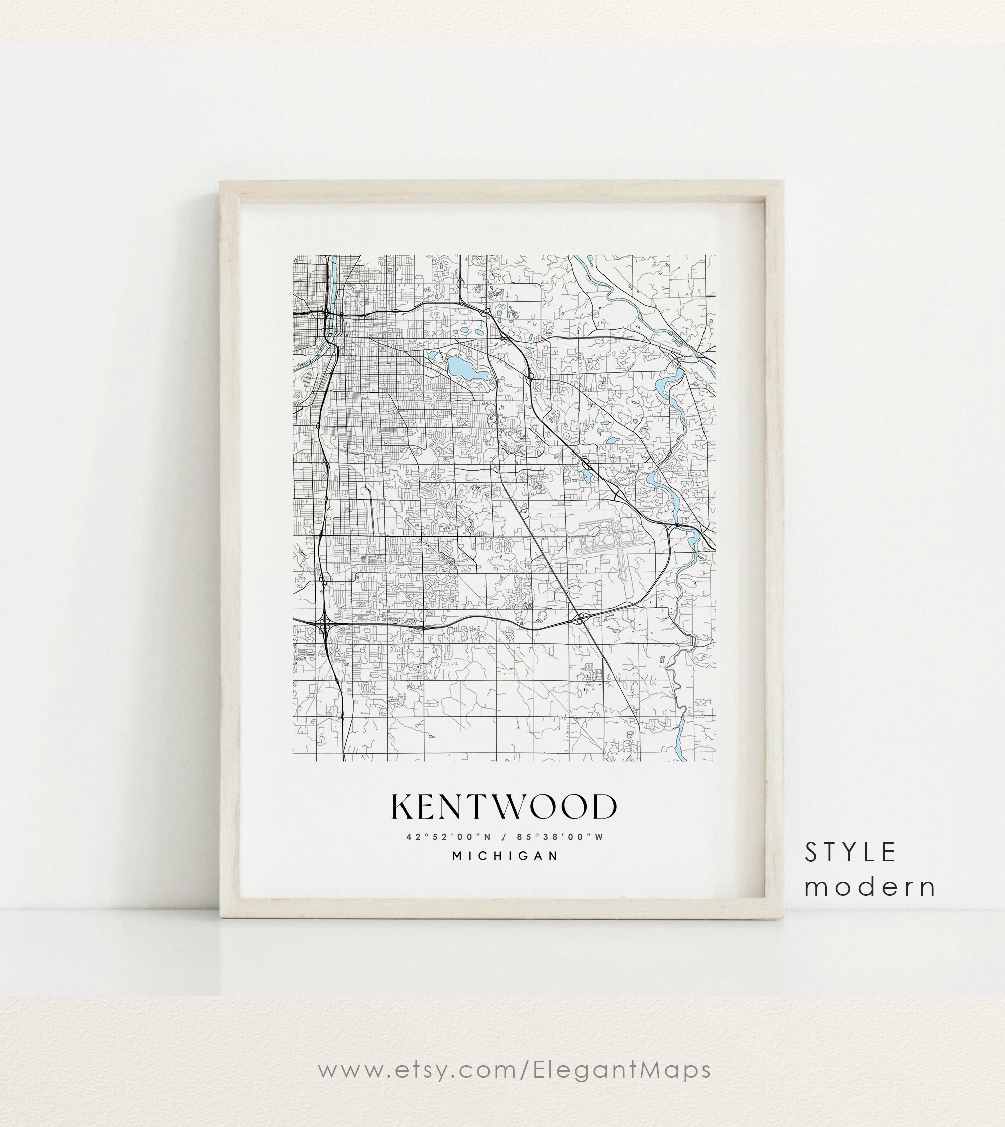 Kentwood Michigan Map Kentwood MI Map Kentwood City Print Etsy