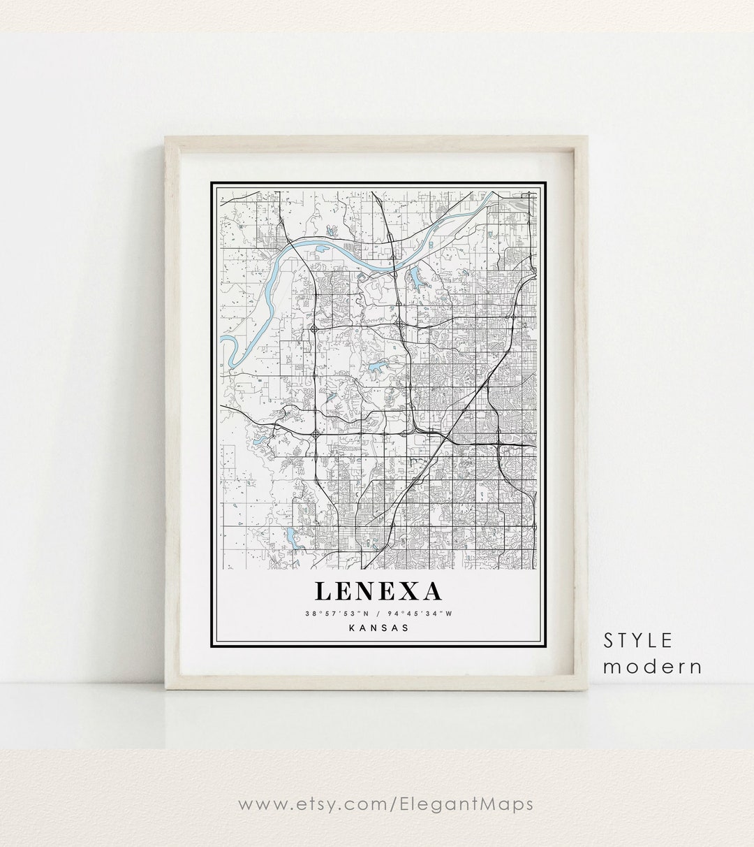 Lenexa Kansas Map Lenexa KS Map Lenexa City Map Lenexa Etsy