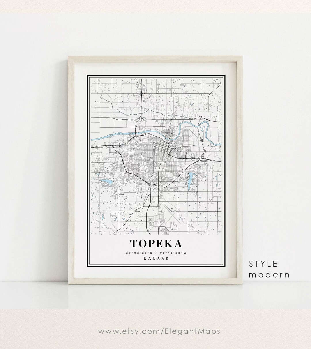 Topeka Kansas Map, Topeka KS Map, Topeka City Map, Topeka Print, Topeka