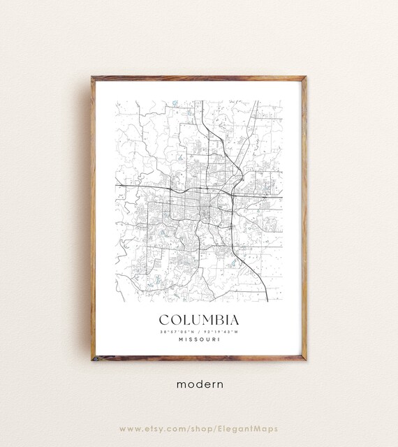 Columbia Missouri Map Columbia MO Map Columbia City Print | Etsy