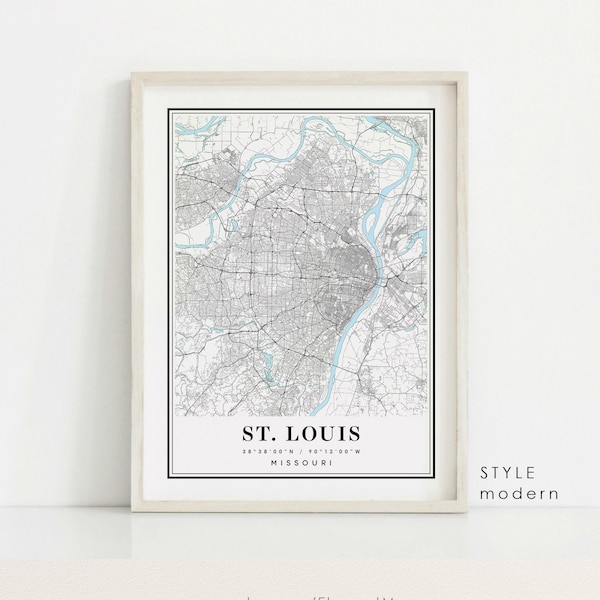 Saint Louis Missouri map, St Louis MO map, Saint Louis city map, St Louis print, Saint Louis poster, St.  Louis art, Saint Louis map