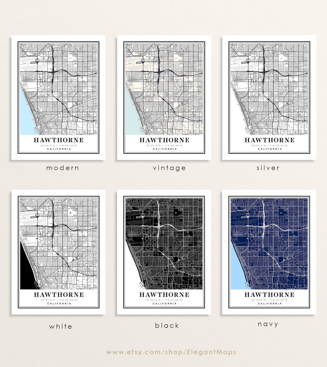Hawthorne California map Hawthorne CA map Hawthorne city  Etsy
