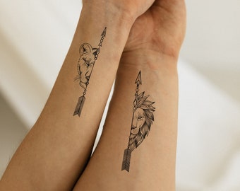 Couple tattoo | Animal Print Fake Tattoo | Lion and Lioness | Mandala Fake Tattoo | Nature Fake Tattoo | Women Wrist temp Tattoo