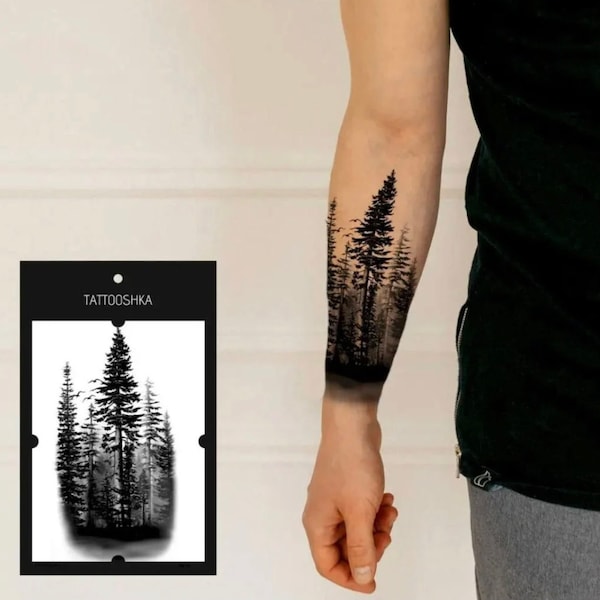 Armbinde Wald Temporäres Tattoo | Tattoo Männer | Wikinger Tattoo | Tattoo benutzerdefinierte temporäre | Kiefern Temporäres Tattoo | Geschenk für Waldliebhaber