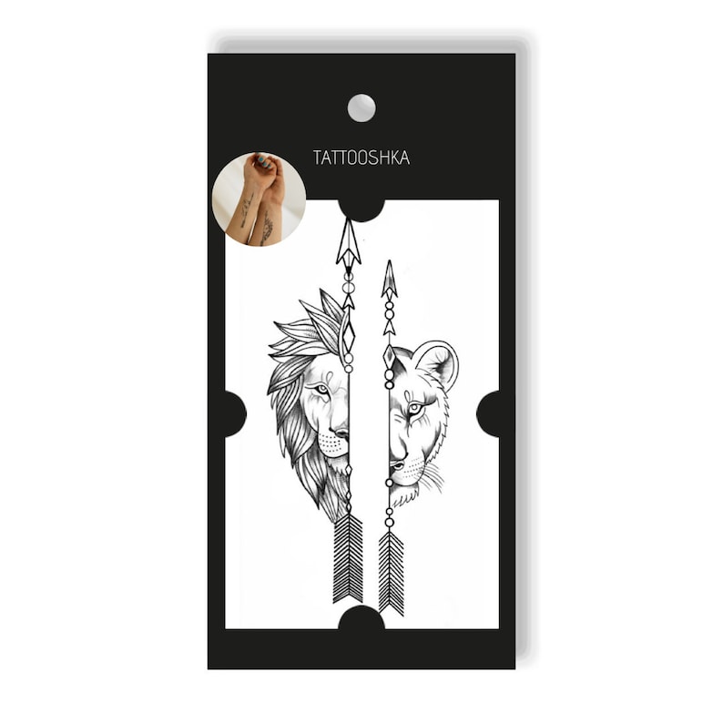 Couple Tattoo Animal Print Fake Tattoo Lion and Lioness Mandala Fake