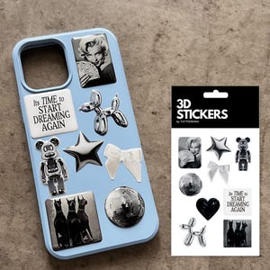 Adesivi 3D per telefono, iPad, MacBook | Pacchetto adesivi estetici cromati | Decalcomanie 3D eleganti | Regalo per lei | Accessori per telefoni