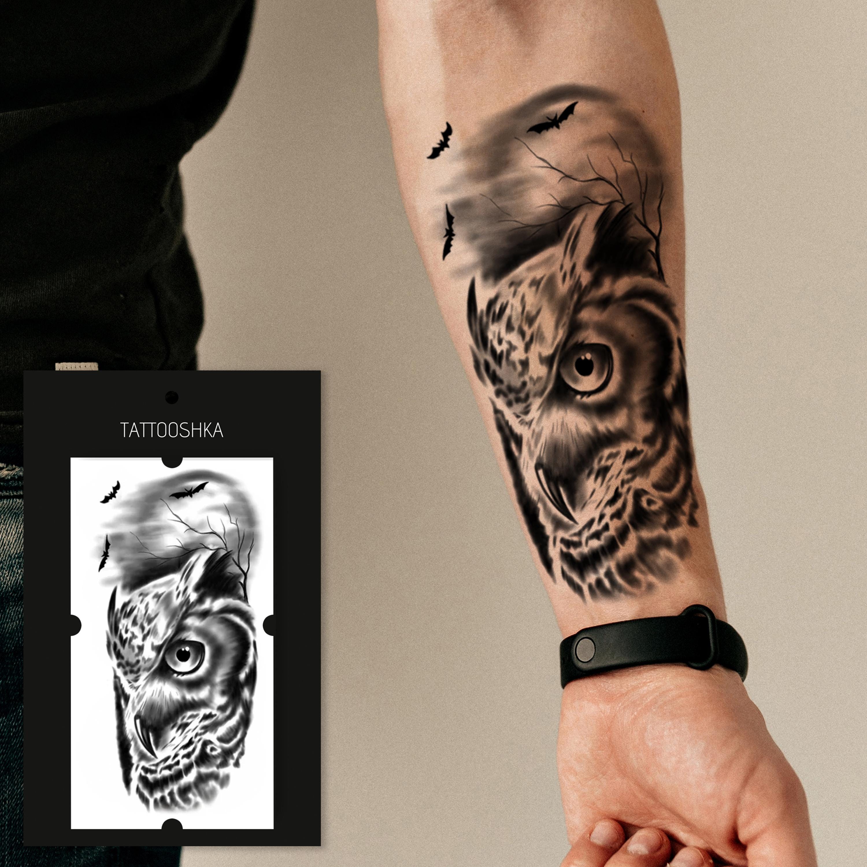 JUSTFOX Temporäres Tattoo – Uhu Eule Design, Wasserfest, Einfach Anzuwenden, Hält 5-7 Tage
