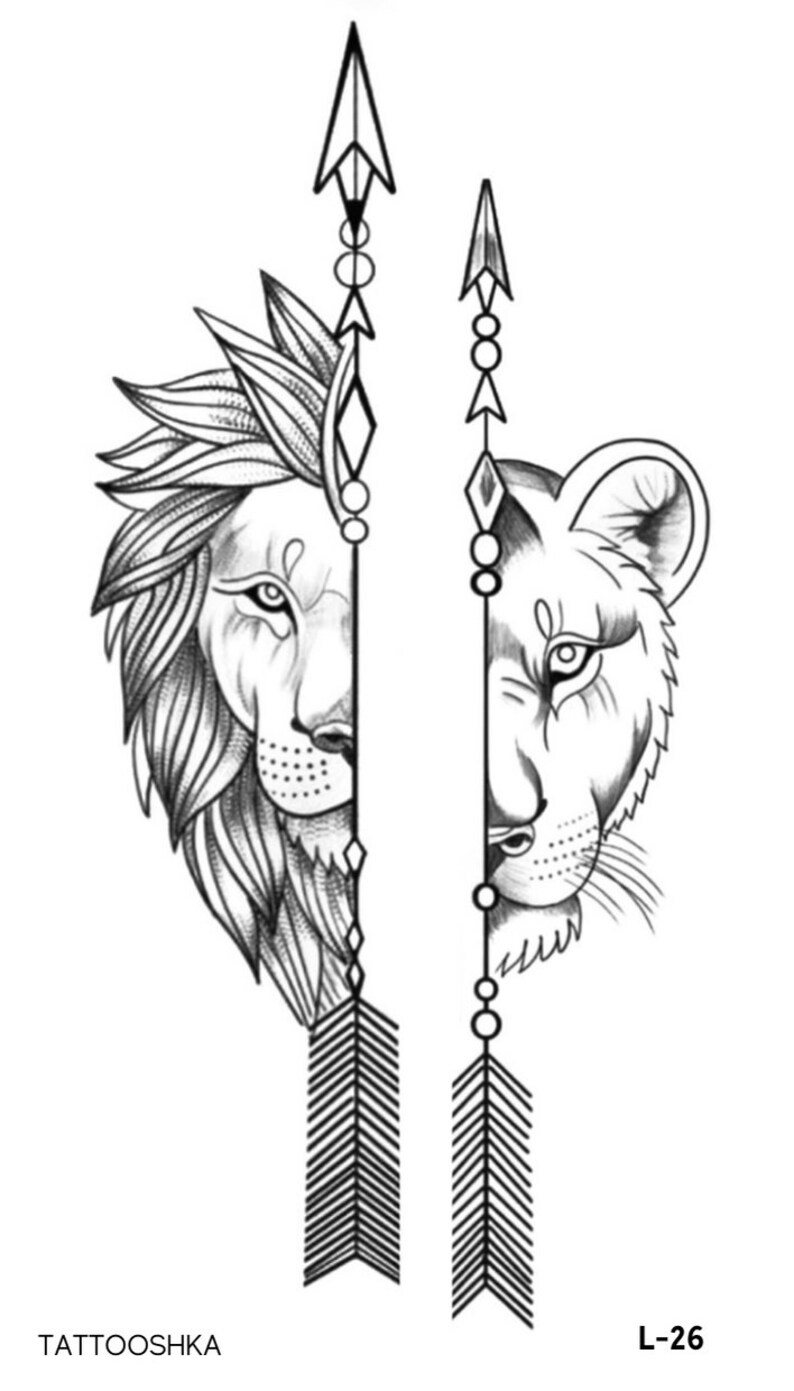 Couple Tattoo Animal Print Fake Tattoo Lion and Lioness Etsy