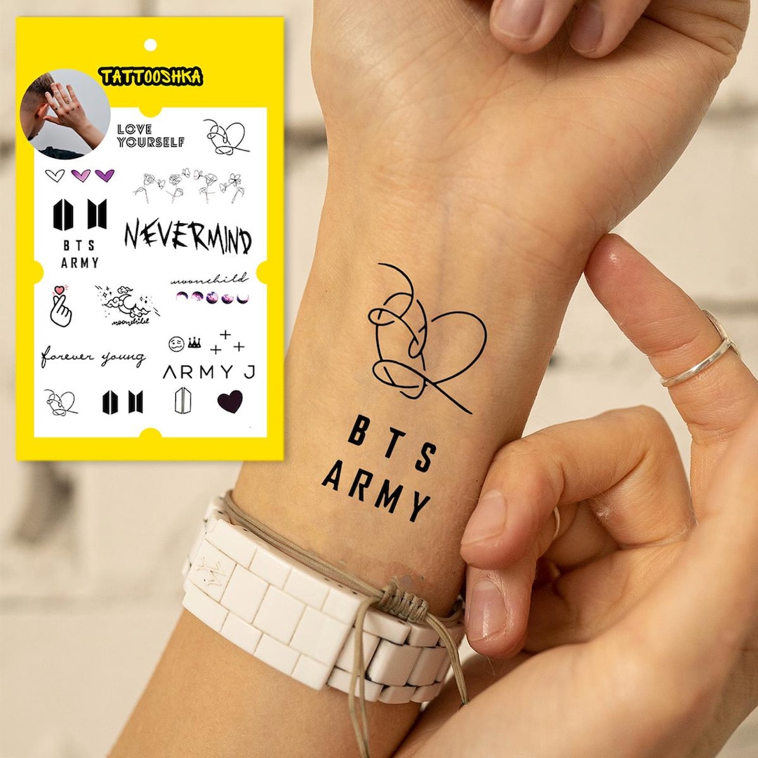 BTS Temporary Tattoos | Kpop Army Jungkook Jimin Merch | Love Yourself  Forever Young Nevermind Tattoo Stickers | Gift for Fans | BTS Theme - Etsy, image size:1080x1080