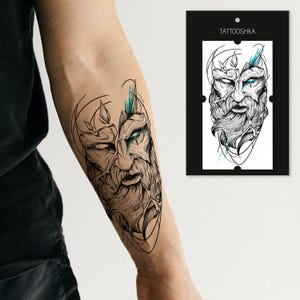 Mythisches Gesichtstattoo | Nordischer Gott Temporäres Tattoo | Abstraktes Kriegertattoo | Fake Tattoo für Männer und Frauen | Wasserfeste Tattoo-Kunst