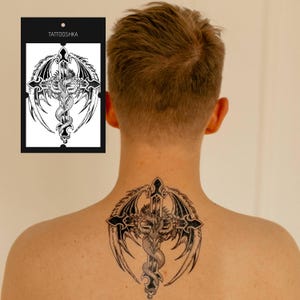 Temporary Tattoo | Dragon Sword Tattoo | Gothic Fantasy Arm Tattoo | Warrior Style Waterproof Tattoo | temporary tattoo for men