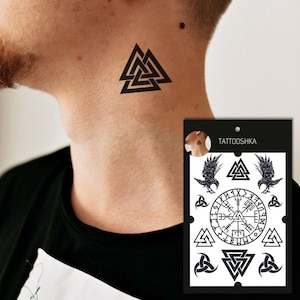 10 tatuajes temporales de Valknut | Tatuaje temporal de Ouroboros | Tatuaje temporal vikingo | Arte del tatuaje tribal | Celta | Tatuajes nórdicos