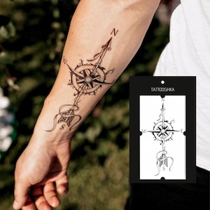 Kompass-Tattoo | Temporäre Pfeil-Kompass-Tattoo-Aufkleber, Reise-Abenteuer-Körperkunst, Unisex-Design | Unisex-Tattoo-Aufkleber, wasserdichte Körperkunst