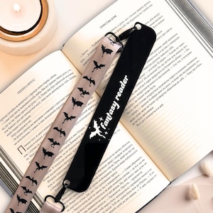 Fantasy Reader Book Strap with Bat Print | Adjustable Crossbody Book Holder | Gothic Bookmark Purse | Gift for Fantasy Lovers & Readers