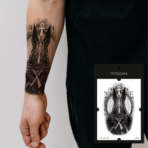 Anubis Temporary Tattoo | Egyptian God Tattoo|Mythological Tattoo Design | Black Ink Fake Tattoo | Dark Spiritual Body Art for Men and Women
