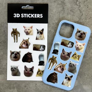 Adesivi 3D per telefono, iPad, MacBook | Adesivi per laptop | Adesivi divertenti con gatti | | Accessori per telefoni | Meme Cat | Adesivi di animali carini